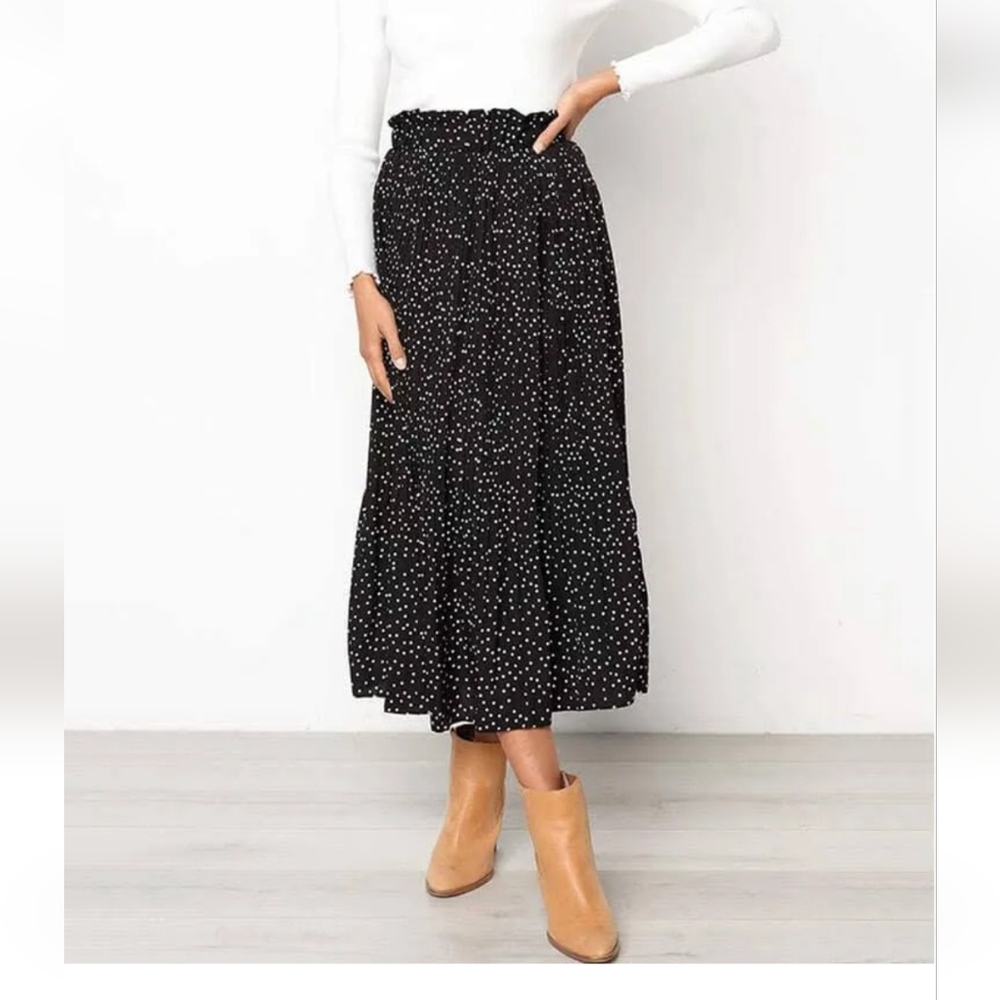 Black Polka Dot Midi Skirt